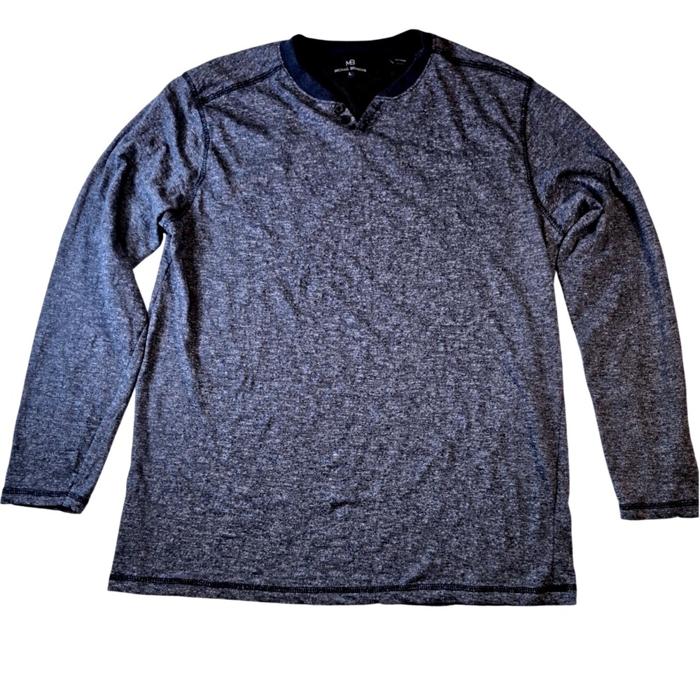 Michael Brandon Mens Long Sleeve Henley Shirt Gray‎ Heathered Cotton Blend Large